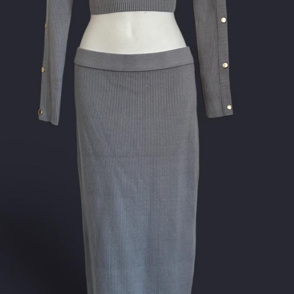 Meshki Gray Ribbed Pencil Skirt Midi Work
